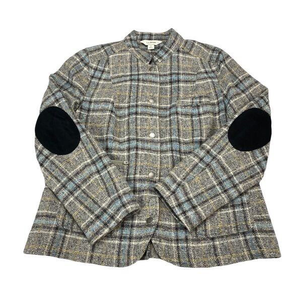 L.L. Bean Gray Plaid Blazer with Black Elbow Patches - Picture 1 of 16